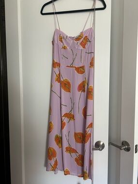 Reformation Lilac Slip Maxi with Orange Floral Print